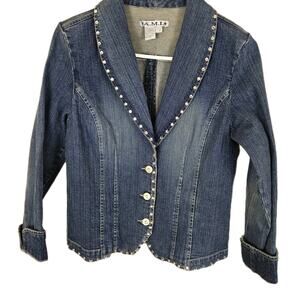 AMI Rhinstone Glam Fitted Button Denim Jacket PETITE SMALL Vintage 90s Swiftie